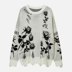 raw edge rose sweater [chic] streetwear essential 4318